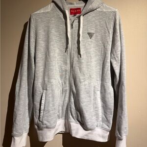 GUESS Men's Light Gray Zip-Up Hoodie